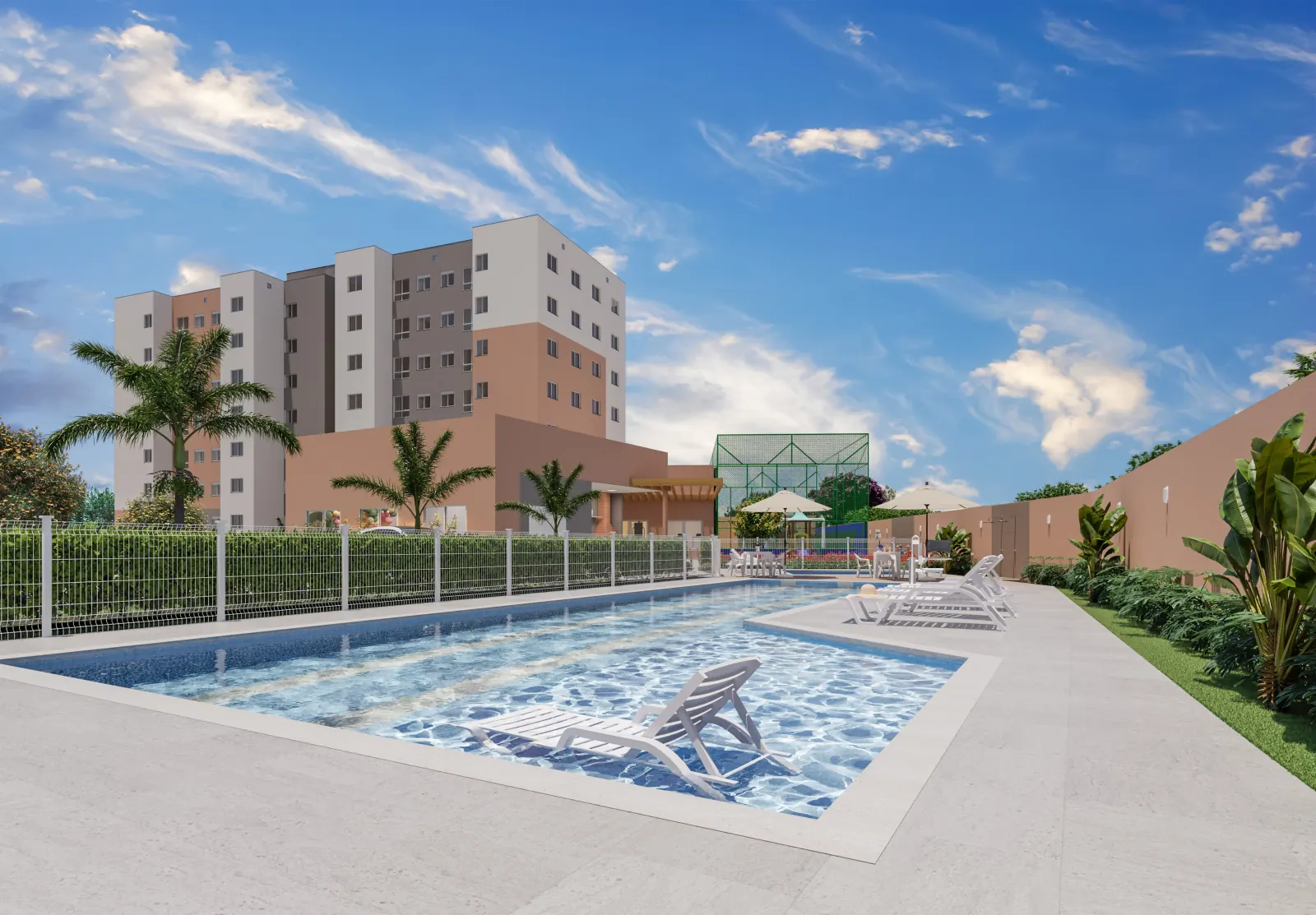 Piscina adulto e infantil com prainha e solarium do Vista Tropical